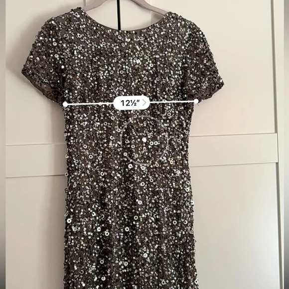 Adrianna Papell Charcoal Silver Scoop Back Sequin Gown Dress Size 6 - Picture 6 of 7